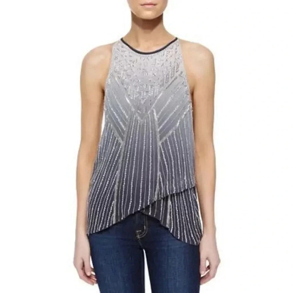 Parker Sweden Beaded Ombre Blouse in Blue and Gray Size M - Picture 10 of 10